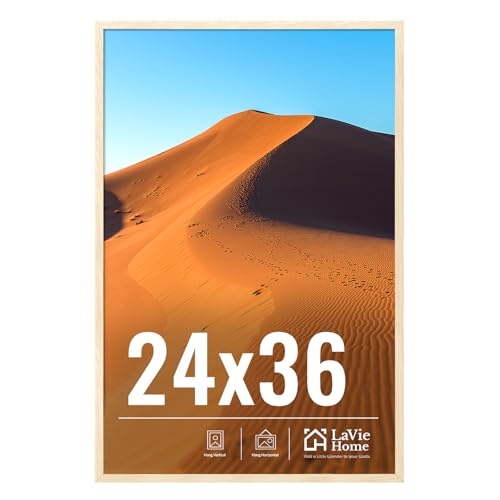 LaVie Home 24x36 Picture Frame for Wall Display, 24x36 Oak Picture Frame with HD Plexiglas, 24 x 36 Poster Frame 1 Pack, Display Frame for Vertical or Horizontal, Classic Collection