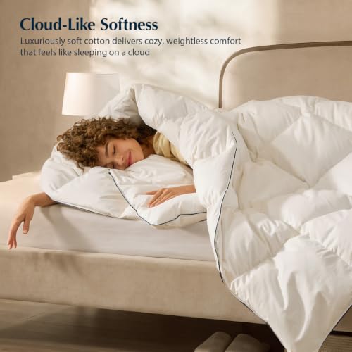 King Size Goose Feather Down Comforter - 106x90 Breathable Hypoallergenic Hotel Bedding
