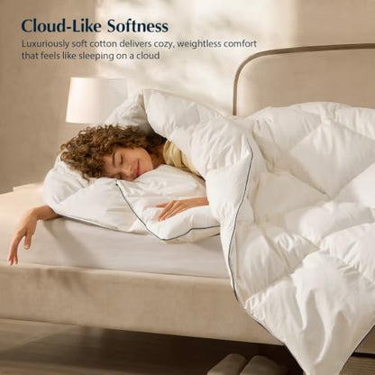 King Size Goose Feather Down Comforter - 106x90 Breathable Hypoallergenic Hotel Bedding