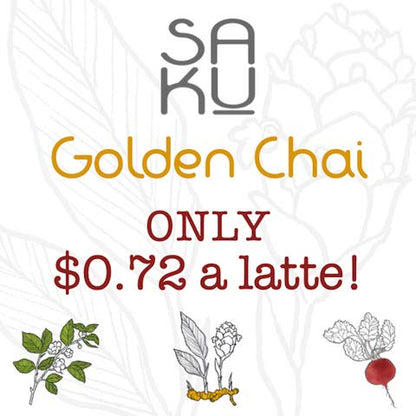 SAKU Tea, Golden Chai Turmeric Latte Blend, Super Food Latte, 3oz Bag