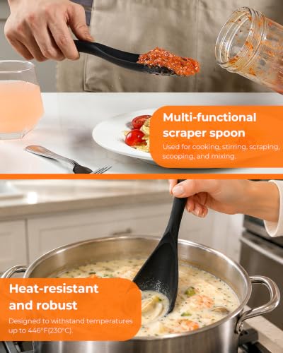 Black & Gray Silicone Cooking Spoon Set with S-Hooks - Nonstick Safe Heat-Resistant Utensils
