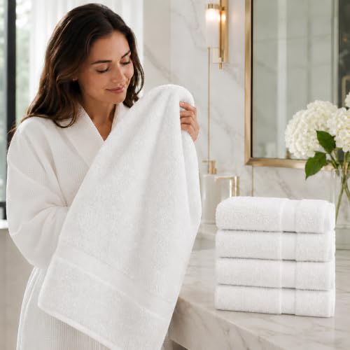 Imperial Towels Pack of 12 White 20x40 Inch Cotton Bath Towels - Fast Drying, Commercial Use
