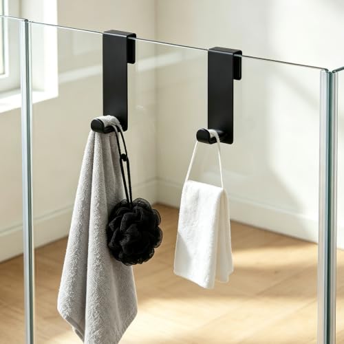 Over-the-Door Shower Hooks Black 7 Inch Stainless Steel No Drill Bathroom Towel Hangers - Variation of THIS listing