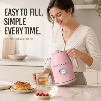 Nostalgia Pink Retro Electric Kettle 1.7L Enamel-Coated Stainless Steel