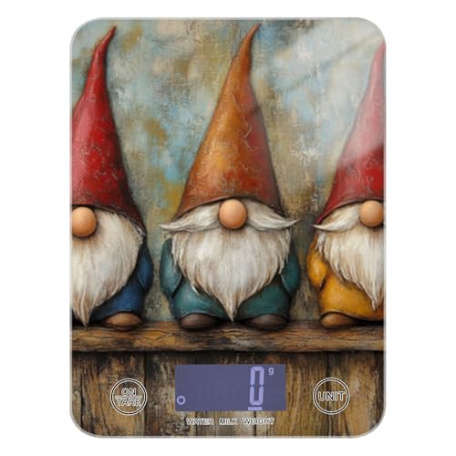 QwThum Food Scale Kitchen Digital Scale Food Ounces and Grams Dieting Baking Cooking Waterproof Glass Panels LCD Display,4 Units Scale Tare Function Gnome