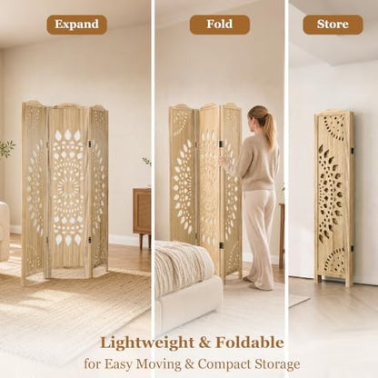 Room Divider 3 Panels - 5.62ft Tall Boho Folding Wood Privacy Screen, Natural (Variation of THIS listing: Natural / 3 Panels)