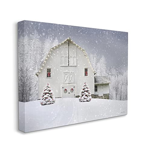 Winter Barn Canvas Wall Art - 16 x 20 Inch Holiday Farmhouse Decor - Snow Scene