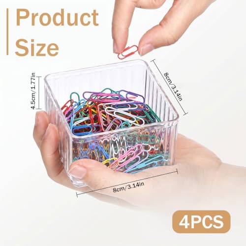 Clear Desk Paperclip Holders - 4 Pack Small Desktop & Drawer Organizers