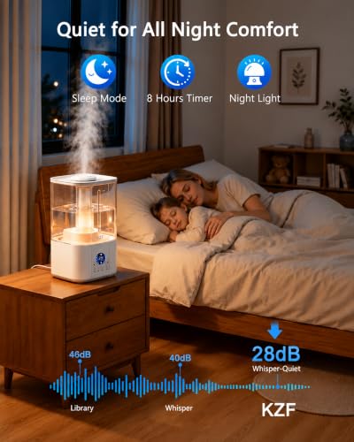 4L Cool Mist Humidifier for Large Rooms - Top Fill, Sleep Mode, Oil Diffuser, Quiet 28dB, LED Display
