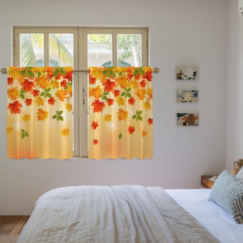 Yellow & Orange Fall Leaves Kitchen Tier Curtains 27.5 x 45 Inches - Pack of 2