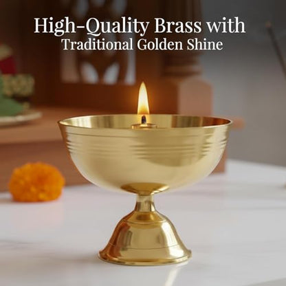 Brass Akhand Jyoti Diya for Pooja Small 5 No Traditional Deepak