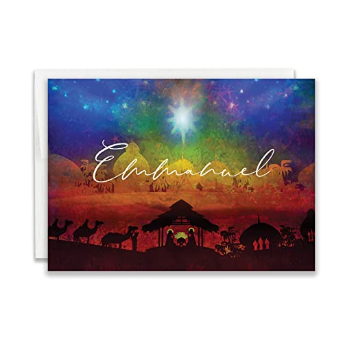 Religious Christmas Card Pack of 24 with Scripture and Envelopes - Emmanuel Theme