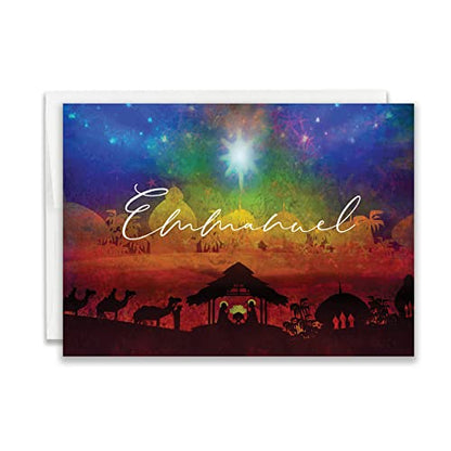 Religious Christmas Card Pack of 24 with Scripture and Envelopes - Emmanuel Theme