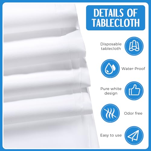 White and Blue Plastic Tablecloths with Satin Table Runner Set - Tudomro 12 Pcs