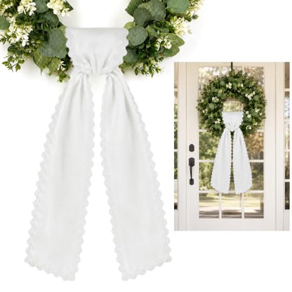 White Wreath Sash Set of 2 - Scalloped Ruffle Front Door Decor - White