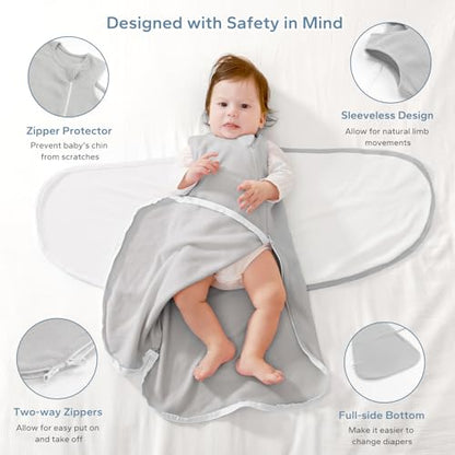 ZIGJOY Sleep Sack Swaddle 1.0 Tog Baby Wearable Blanket 100% Cotton Adjustable Silent Transition Swaddle Blanket, 6-12 Months, Ocean