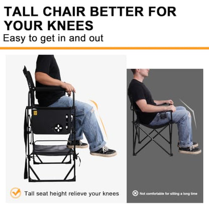 Black Oversized 30-Inch Tall Camping Chair with Side Table & Cup Holder - Supports 400 lbs