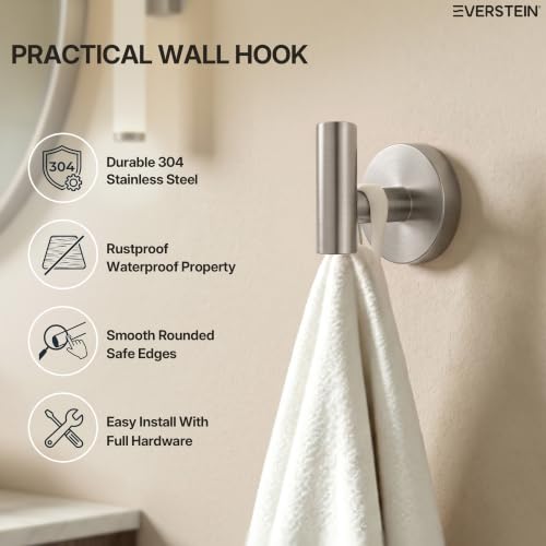 Robe Hook Wall Mounted Bathroom Towel Hook Brushed Nickel - Modern Design