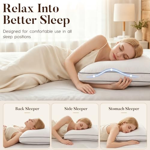 King Size Goose Feather Down Pillow Set of 2 - Soft & Fluffy Hotel Collection 20x36 in
