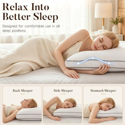 King Size Goose Feather Down Pillow Set of 2 - Soft & Fluffy Hotel Collection 20x36 in