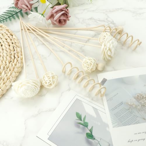 10 Inch Natural Rattan Reed Diffuser Sticks Set with Decorative Flowers