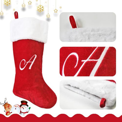 20 Inch Red Christmas Stockings with Letter - Festive Holiday Decor - Variation A