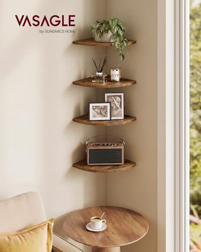 Rustic Brown Floating Corner Shelves Set of 2 - 6 x 6 Inches Wall Storage