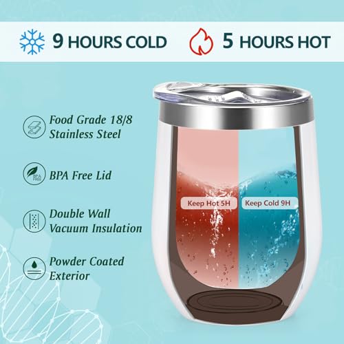 White Insulated Wine Tumbler Set of 6 Nurse Appreciation Gifts with Key Chains