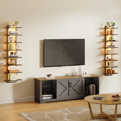 Black 8-Tier Wall Mounted Shelf with RGB LED Lights - Floating Display