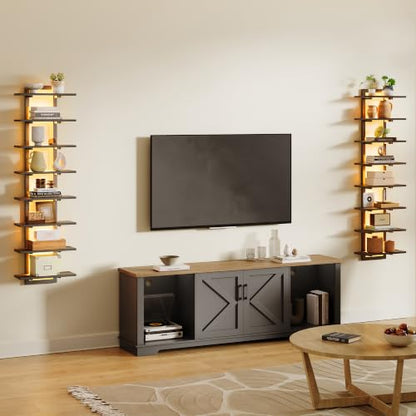 Black 8-Tier Wall Mounted Shelf with RGB LED Lights - Floating Display