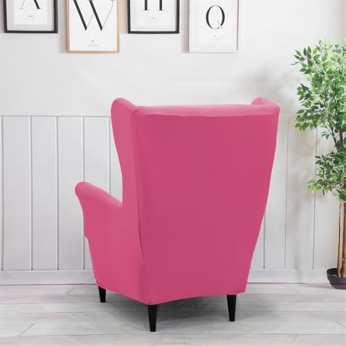 Pink Wingback Chair Slipcover 2-Piece Washable Armchair Protector - One Size