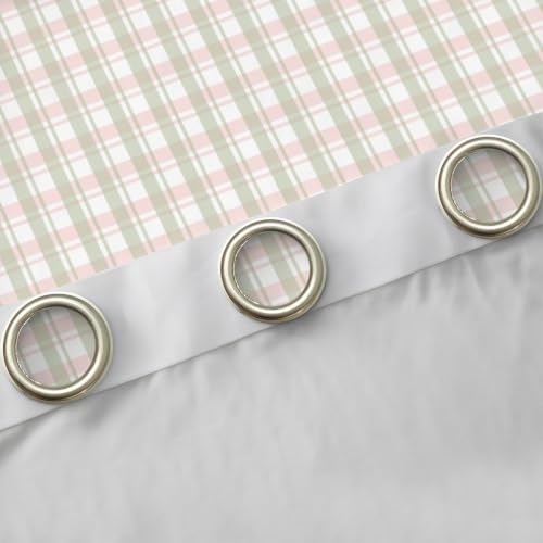 Pink Sage Gingham Blackout Curtains 76W x 45L Inch for Kids & Bedroom - White Pink Sage