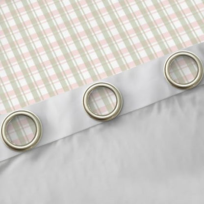 Pink Sage Gingham Blackout Curtains 76W x 45L Inch for Kids & Bedroom - White Pink Sage