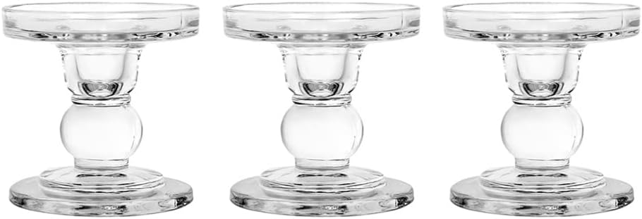 Regine Switzerland Glass Candlestick Set - Elegant Crystal Holders for Christmas & Weddings | 3-Piece Clear Design