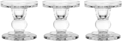 Regine Switzerland Glass Candlestick Set - Elegant Crystal Holders for Christmas & Weddings | 3-Piece Clear Design