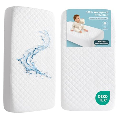 Waterproof Crib Mattress Protector 2-Pack White 28x52 +8 Inches