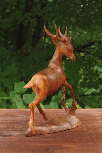 12-Inch Wooden Hand Carved Deer Statue Figurine - Rustic Lodge Decor