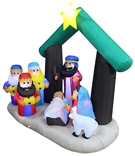 Christmas Inflatable Decorations Bundle - Nativity Scene & Christmas Tree with Lights, Indoor & Outdoor Party Decor