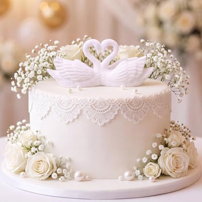 Wedding Swan Cake Topper Couple Decor White 4.3 x 1.8 Inches - Romantic Wedding Centerpiece