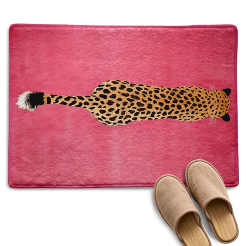 Pink Leopard Bath Mat - Faux Cashmere Non-Slip Bathroom Rug