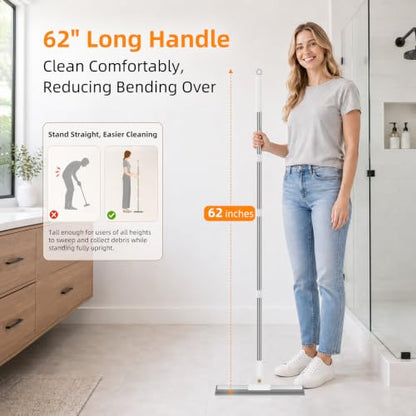 62-Inch Long Handle Floor Squeegee with Microfiber Pads for Wet & Dry Cleaning