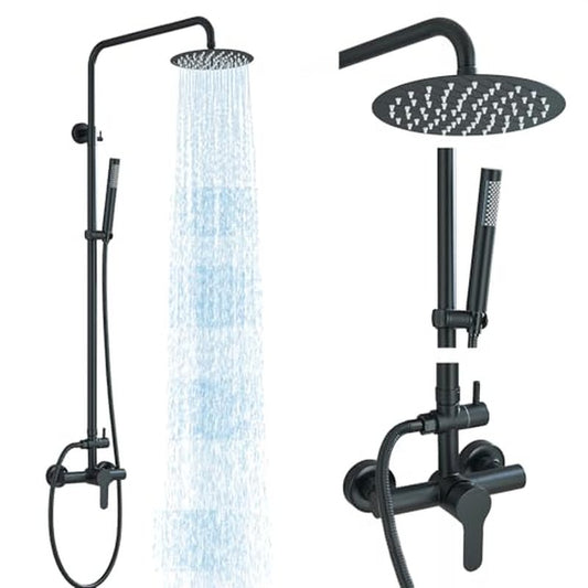 MOSSON Antique Brass Shower System Bathroom Shower Faucet Set with 8 Inch Shower Head Handheld Spray and 360 ° Rotation Tub Spout 2 Cross Handles Outdoor Shower Fixtures