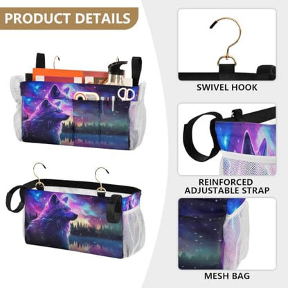 Stars Wolf Bedside Caddy Storage Bag with Hooks for Bunk Bed Headboards - 6 Pockets