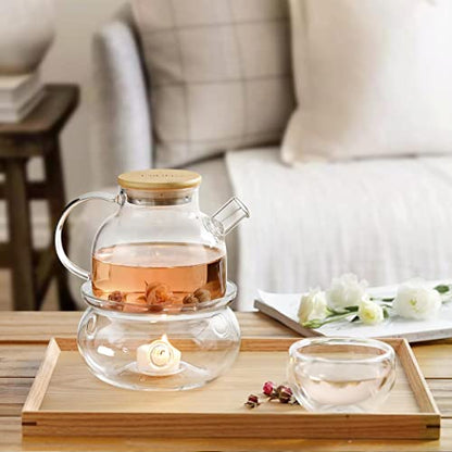 CnGlass Universal Glass Teapot Warmer,Handcrafted with Heat Proof & Lead-Free Glass Tealight Warmer 5.3 in/13.5cm Diameter (Candle not Included)