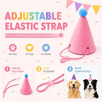 Mini Birthday Party Hats for Small Animals & Stuffed Pets - 8 Pieces