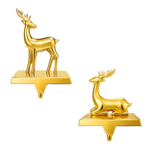 Gold 2-Pack Christmas Stocking Holders for Mantle - Festive Holiday Decor