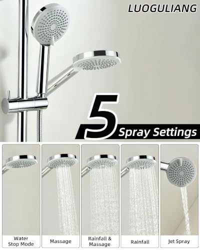 Shower Head with Adjustable Slide Bar Chrome Finish - Handheld, 4 Spray Modes