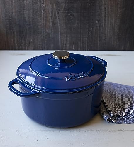 Lodge 6 Quart Enameled Cast Iron Dutch Oven with Lid – Dual Handles – Oven Safe up to 500° F or on Stovetop - Use to Marinate, Cook, Bake, Refrigerate and Serve – Lagoon