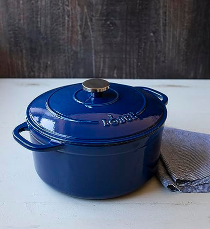 Lodge 6 Quart Enameled Cast Iron Dutch Oven with Lid – Dual Handles – Oven Safe up to 500° F or on Stovetop - Use to Marinate, Cook, Bake, Refrigerate and Serve – Lagoon