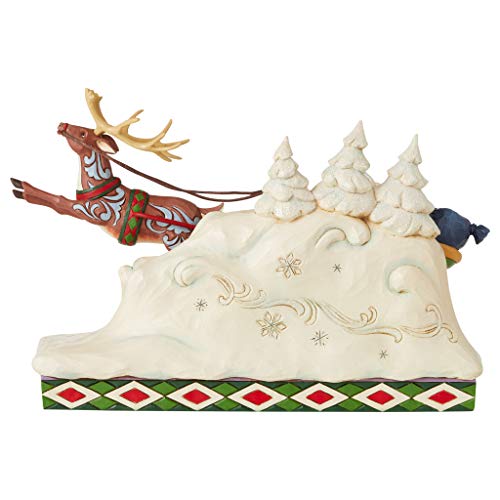 Santa Sleigh with Reindeer Figurine - 7 Inch Holiday Decor, Multicolor